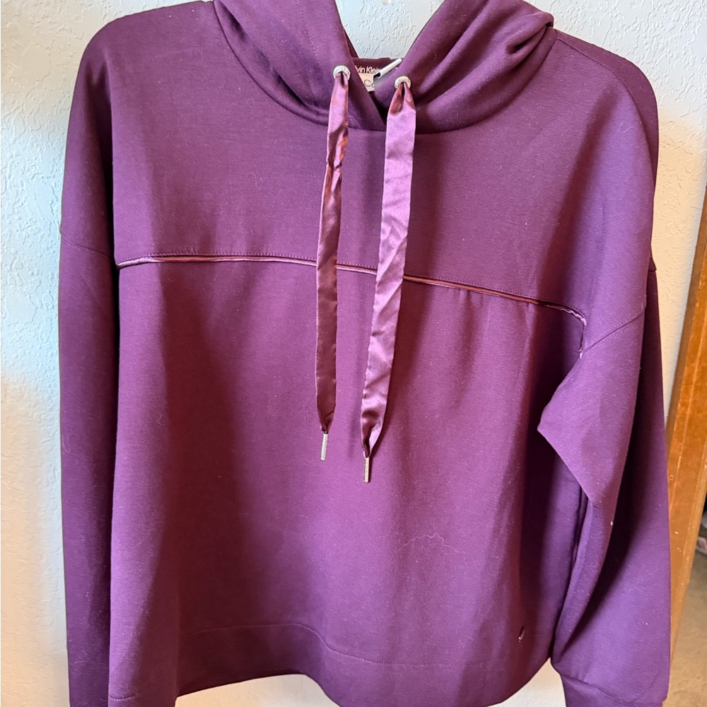 Calvin Klein Women's Plum Cowl Neck Sweatshirt with Satin Drawstrings